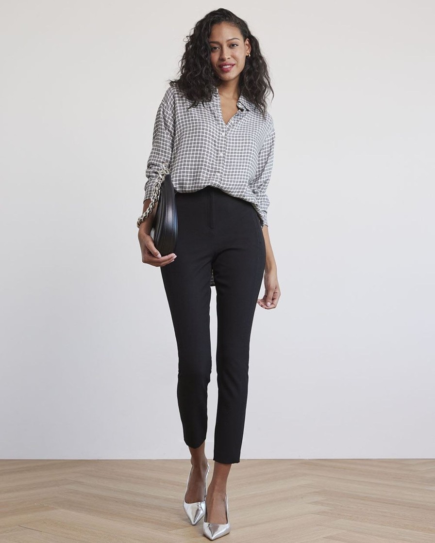 Women r.w. & co. Tops | Long-Sleeve Buttoned-Down Twill Blouse Antique White Plaid Multi.