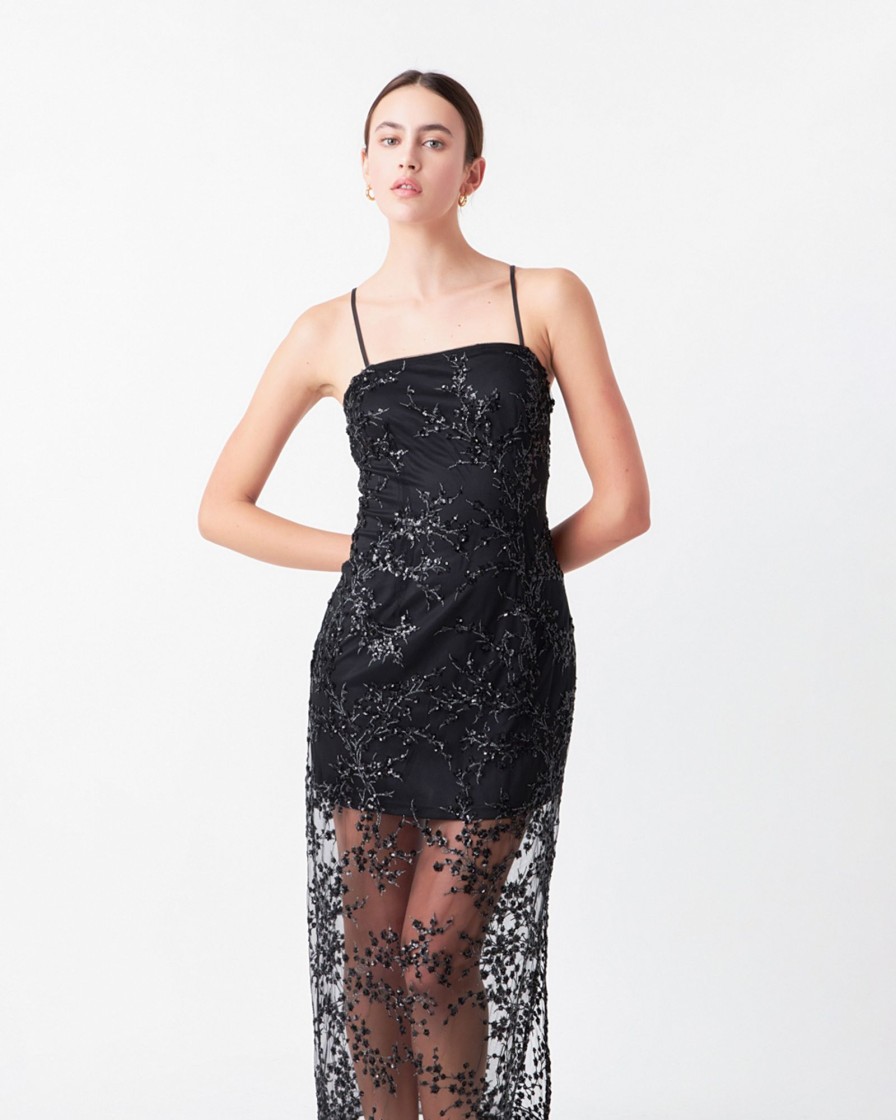 Women endless rose Dresses & Jumpsuits | Endless Rose- Sequins Embroidered Cocktail Dress Black