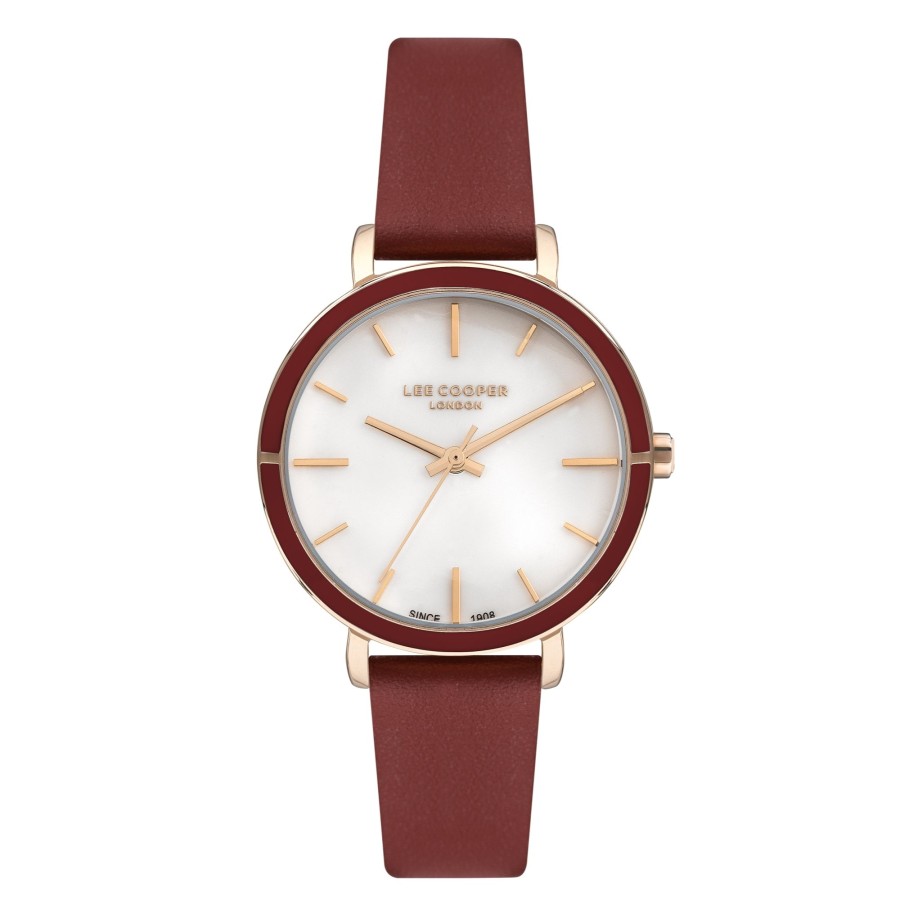 Women lee cooper Watches | Lee Cooper-Women'S Rose Gold 34Mm Watch W/White Dial Dark Red