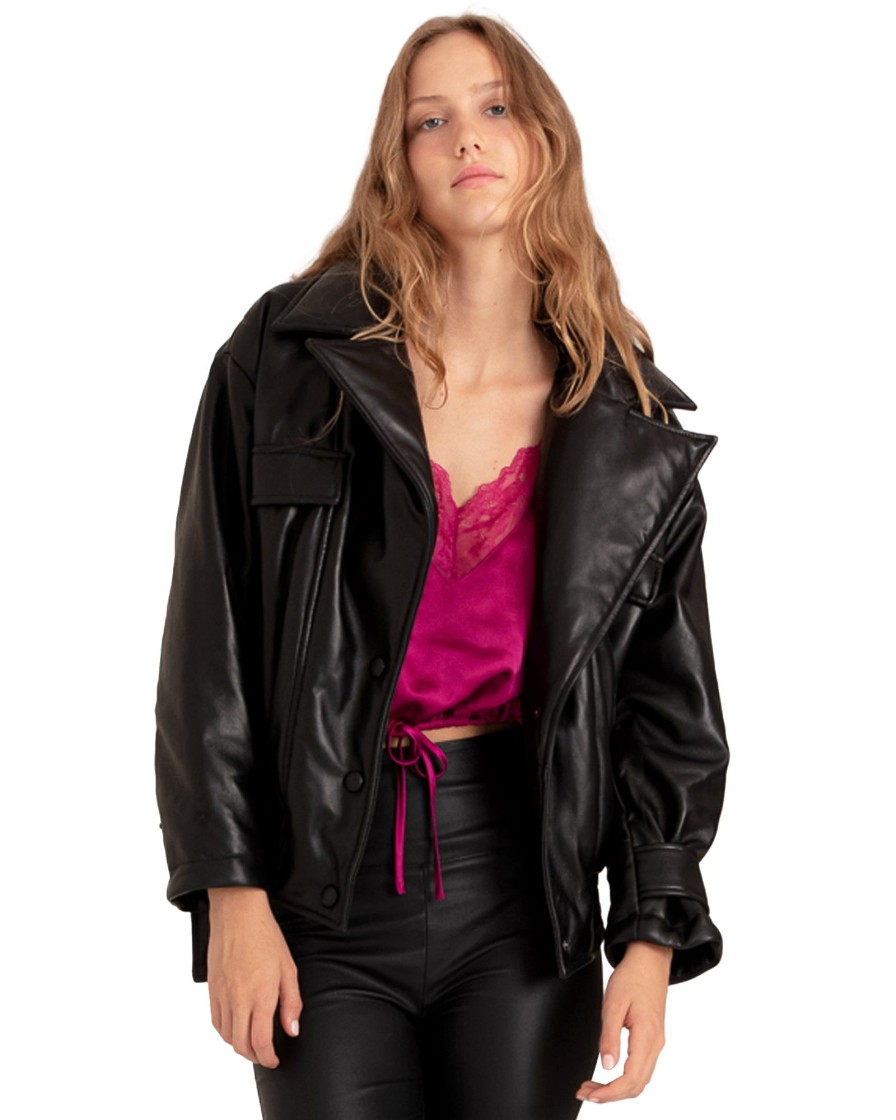 Women belle & bloom Coats & Jackets | Belle & Bloom Love Drunk Leather Bomber Black