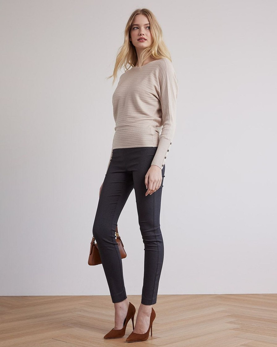 Women r.w. & co. Sweaters & Cardigans | Long-Batwing-Sleeve Classic Sweater With Boat Neckline Essential Beige