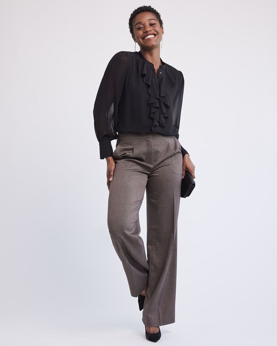 Women r.w. & co. Tops | Long-Sleeve Buttoned-Down Jabot Blouse Black