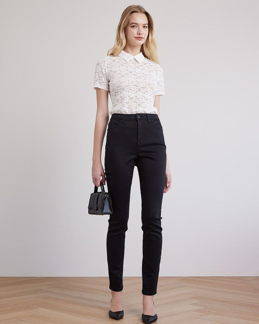 Women r.w. & co. Tops | Short-Sleeve Lace Blouse With Shirt Collar Snow White