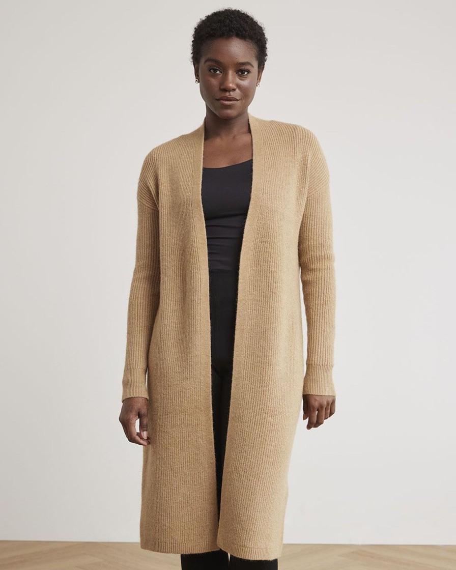 Women r.w. & co. Sweaters & Cardigans | Long-Sleeve Long Open Cardigan Medium Tan Mix Sw