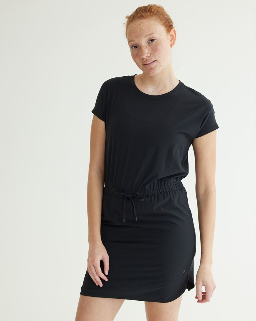 Women hyba Hyba Activewear | Short-Sleeve Crew-Neck Dress - Hyba Black