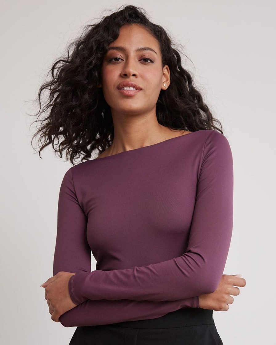 Women r.w. & co. Tops | Long-Sleeve Boat-Neck Top Eggplant