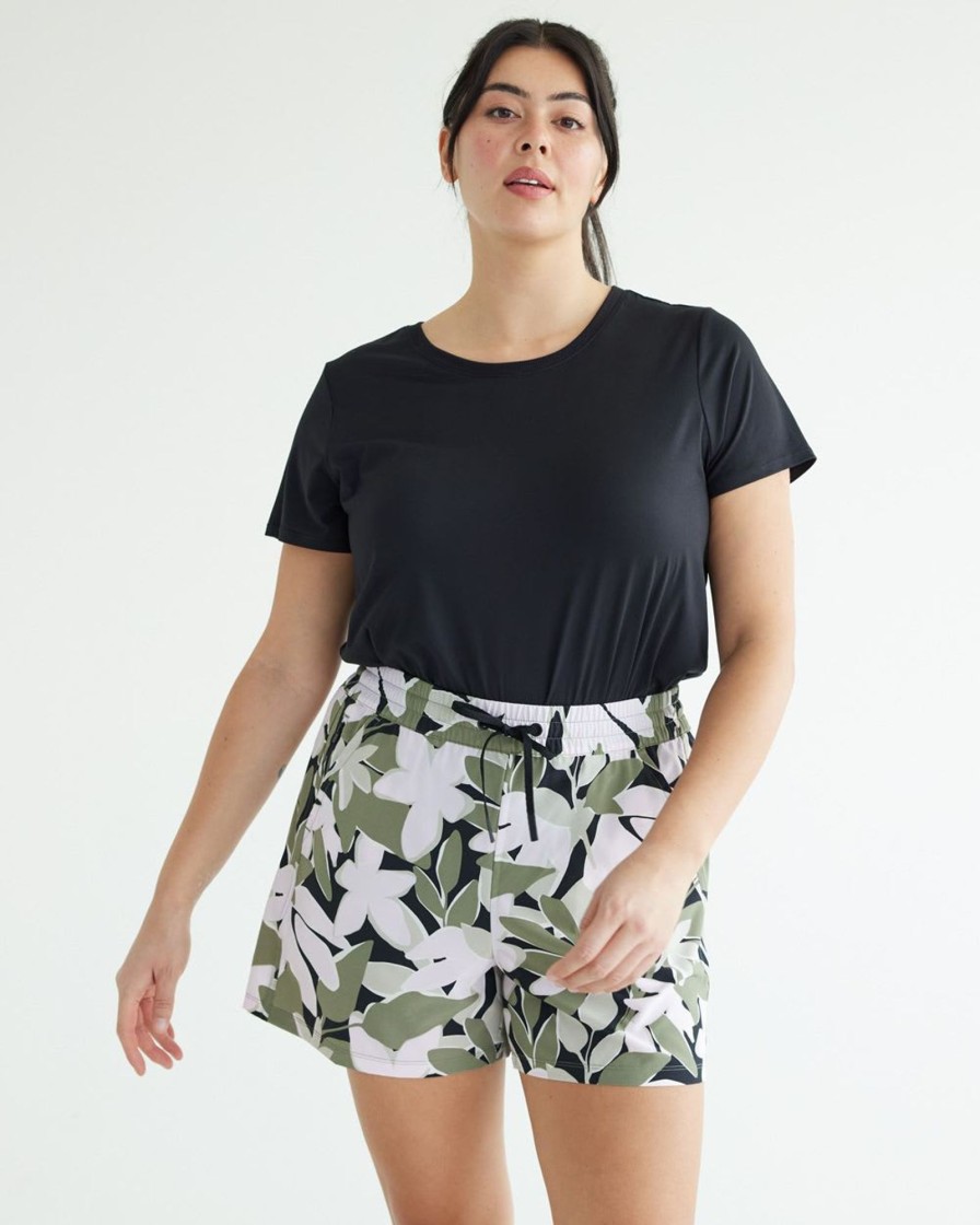 Women hyba Hyba Activewear | Stretch Woven Short - Hyba Black Print