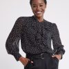 Women r.w. & co. Tops | Long-Sleeve Buttoned-Down Jabot Blouse Black Ground Polka Dot Multi