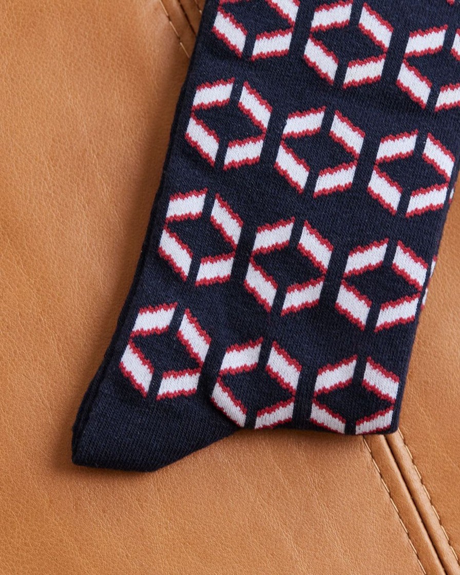 Men r.w. & co. Socks | Blue Socks With Red And White Geometric Pattern Total Eclipse