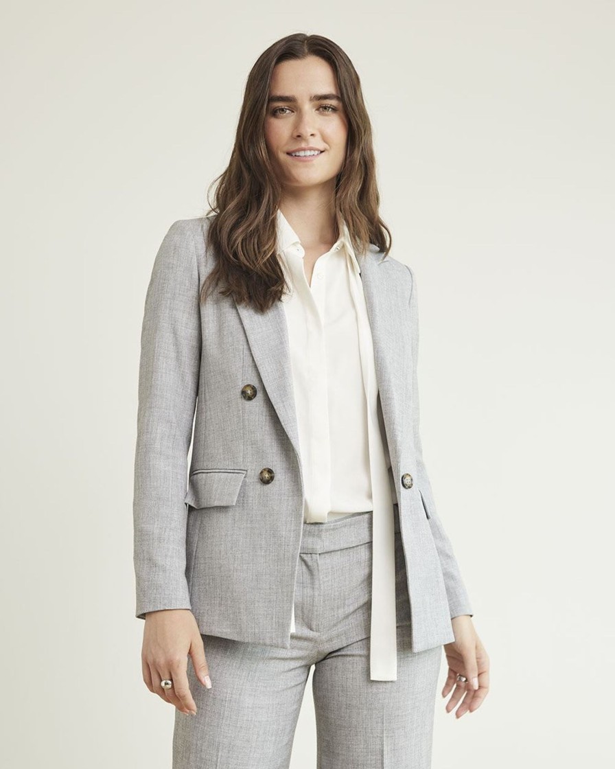 Women r.w. & co. Suits | Light Grey Open Double-Breasted Blazer Light Htr Grey-Sw