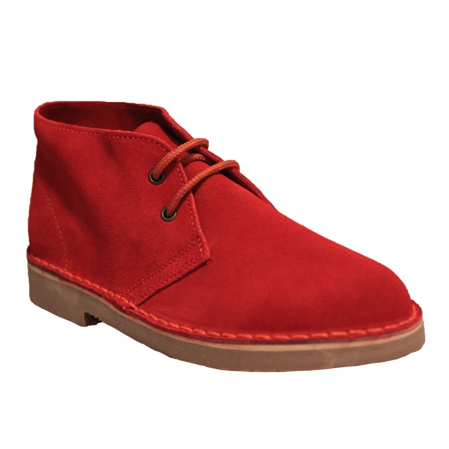 Men roamers Shoes | Roamers - Mens Real Suede Unlined Desert Boots Medium Red