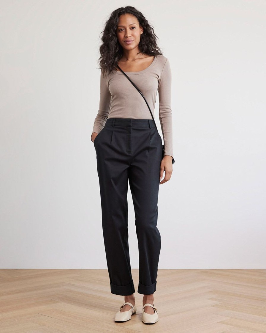 Women r.w. & co. Pants | Tapered-Leg High-Rise Chino Pant With Cuffs Black