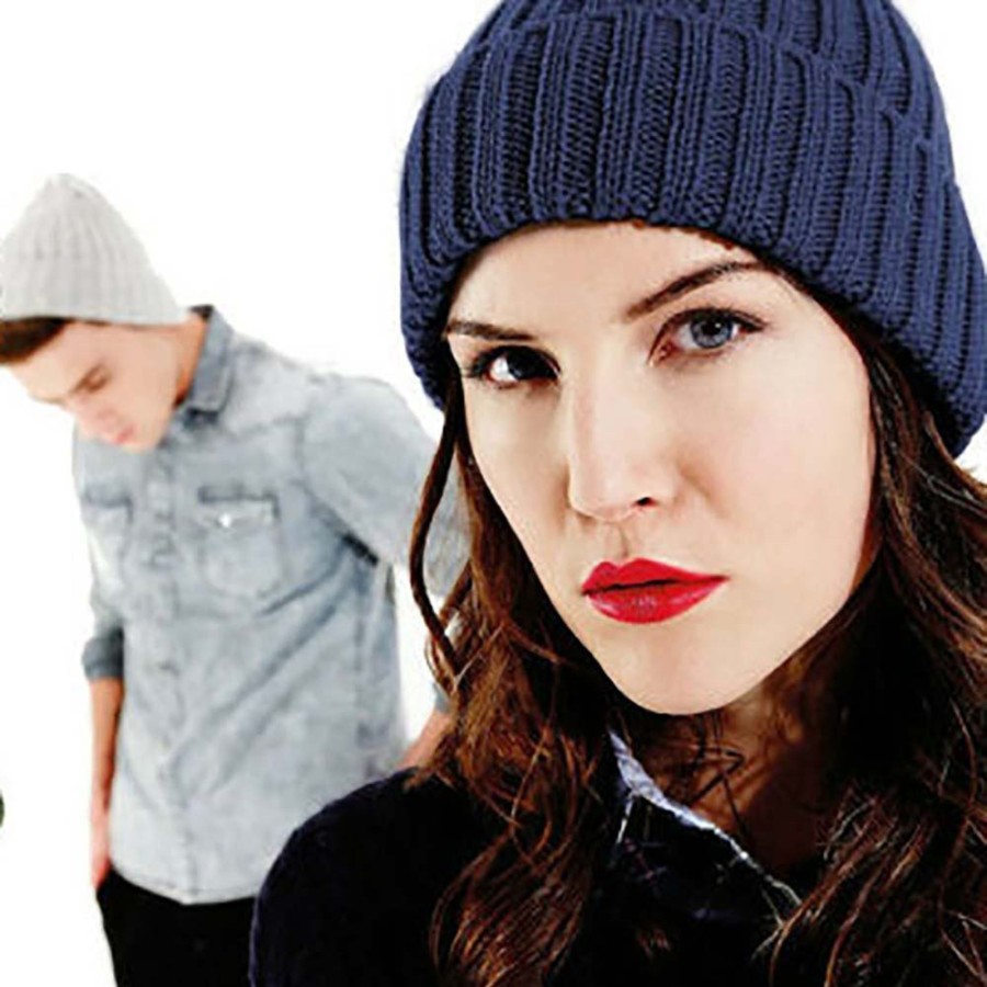 Women beechfield Hats, Gloves, & Scarves | Beechfield - Unisex Chunky Ribbed Winter Beanie Hat Dark Blue