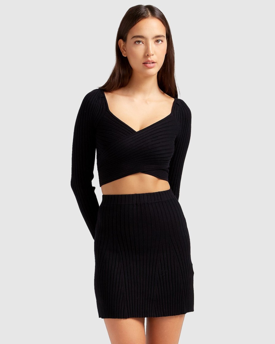 Women belle & bloom Skirts | Belle & Bloom C'Est Belle Knit Mini Skirt Black