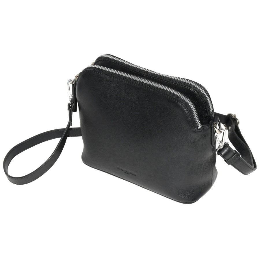 Women club rochelier Bags | Club Rochelier Leather Double Zipper Crossbody Black