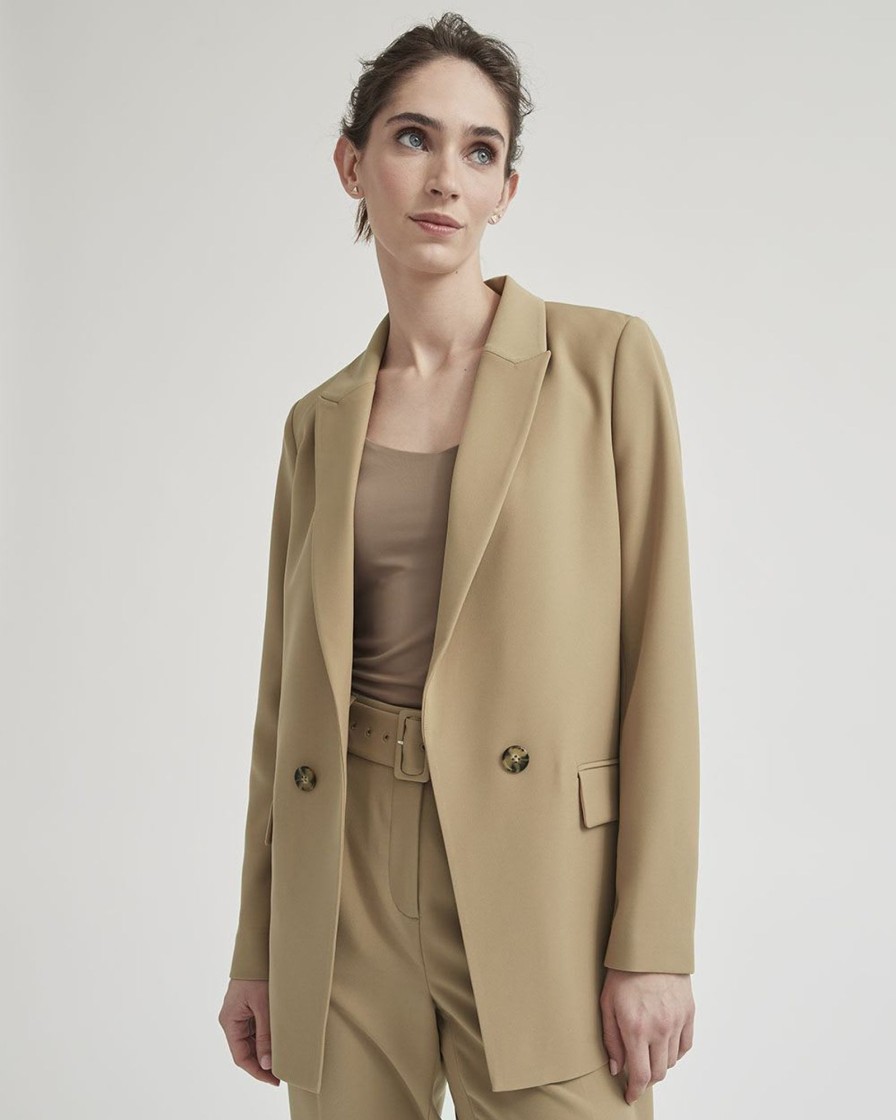 Women r.w. & co. Suits | Loose Fit Open Double-Breasted Blazer Mink