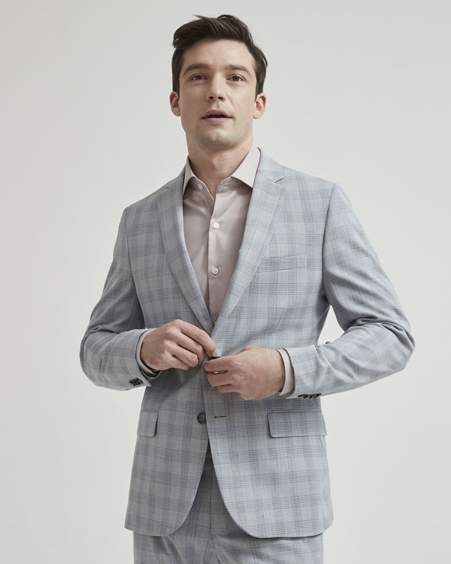 Men r.w. & co. Blazers | Slim Fit Checkered Grey Suit Blazer Flint Gray