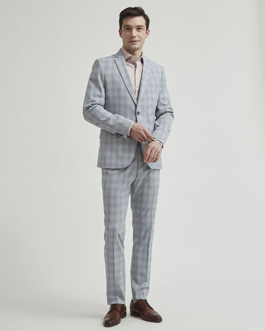 Men r.w. & co. Blazers | Slim Fit Checkered Grey Suit Blazer Flint Gray