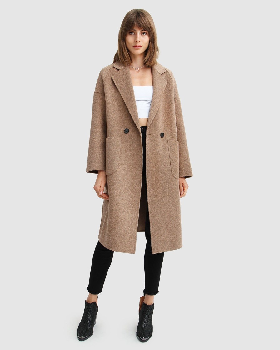 Women belle & bloom Coats & Jackets | Belle & Bloom Publisher Double Breasted Wool Blend Coat Medium Beige