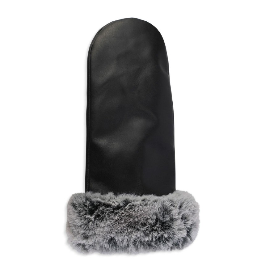 Women club rochelier Hats, Gloves, & Scarves | Cr Ladies - Leather Mitten With Faux Fur Cuff Black