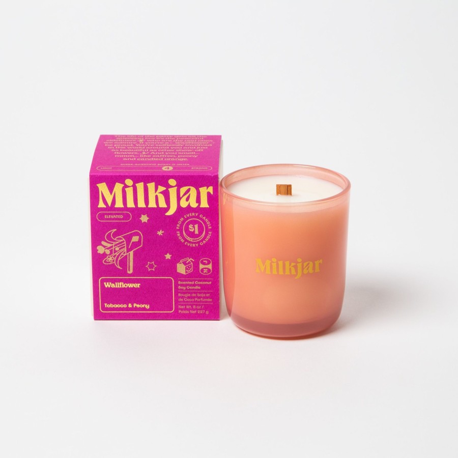 Home milk jar | Milk Jar Wallflower Candle | Tobacco & Peony 8Oz Medium Pink