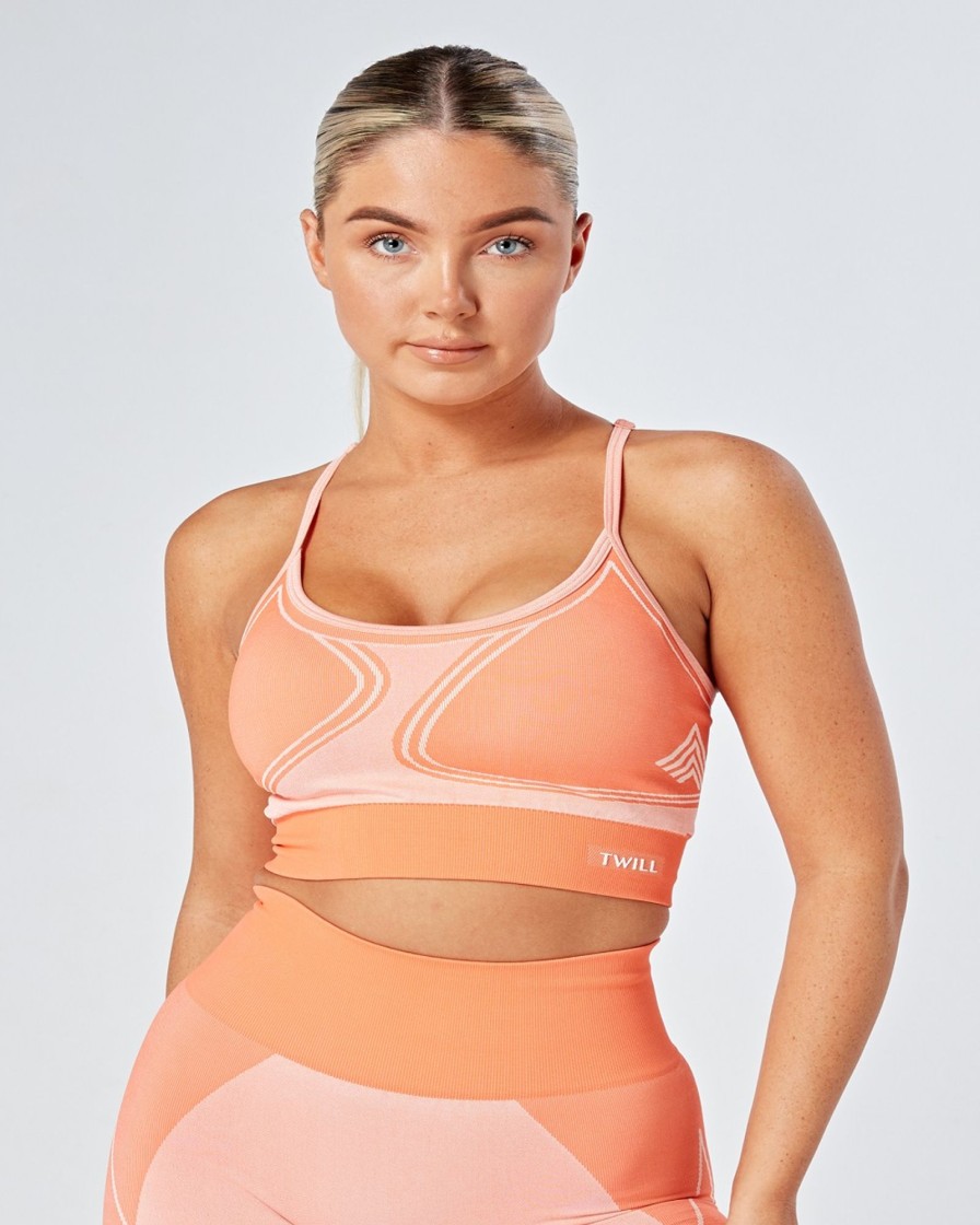 Women twill active Active Tops | Twill Active - Recycled Colour Block Body Fit Seamless Sports Bra - Coral Dark Orange