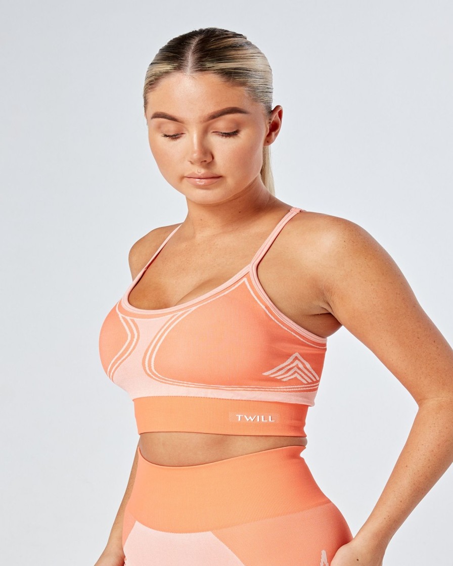 Women twill active Active Tops | Twill Active - Recycled Colour Block Body Fit Seamless Sports Bra - Coral Dark Orange