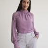 Women r.w. & co. Blouses & Shirts | Mock-Neck Popover Blouse With Long Balloon Sleeves Dusky Orchid