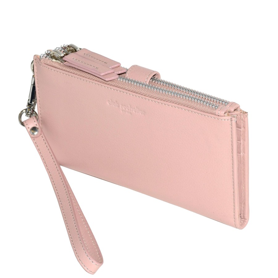 Women club rochelier Bags | Club Rochelier Ladies' Leather Double Zip Clutch Wallet Light Pink