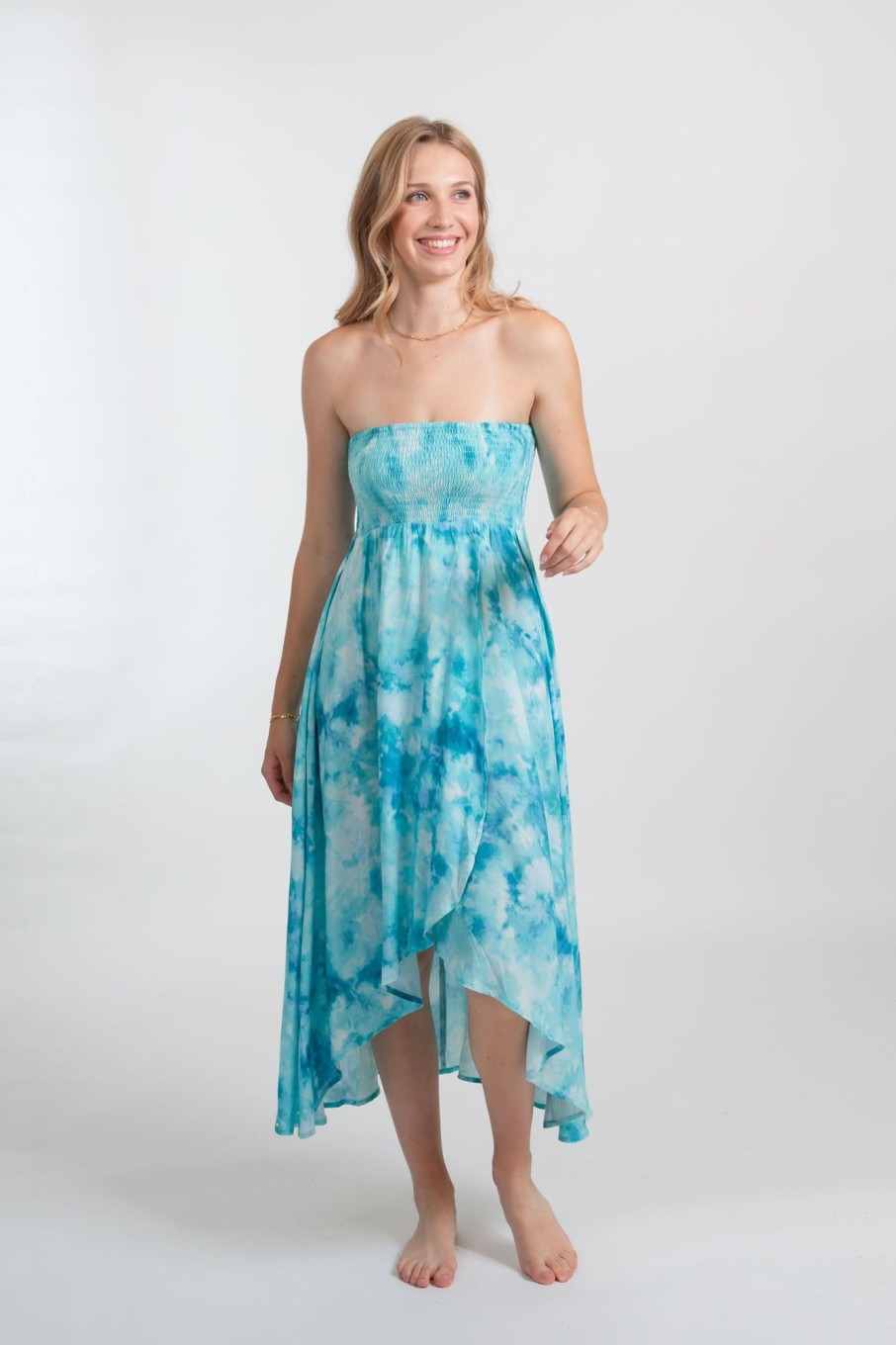 Women koy resort Dresses & Jumpsuits | Koy Resort Aquarelle Tie Dye Convertible Bandeau Dress Medium Blue