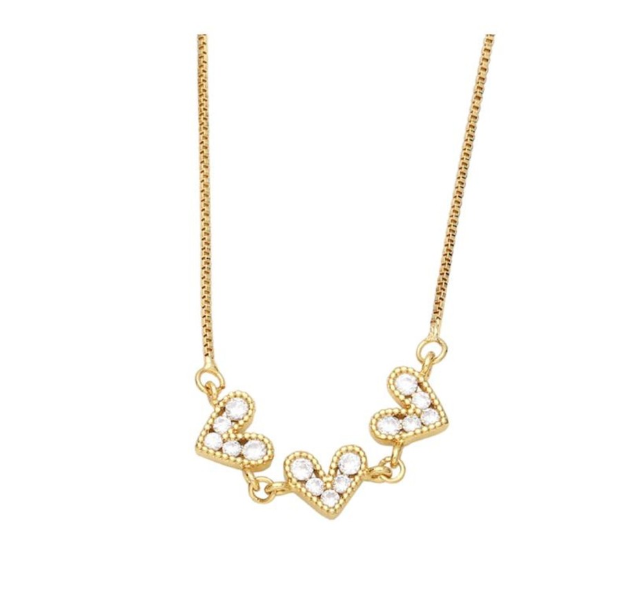 Women eva sky2 Jewelry | Tone Dainty Triple Heart Necklace With Cz In Clear - Eva Sky2 Gold