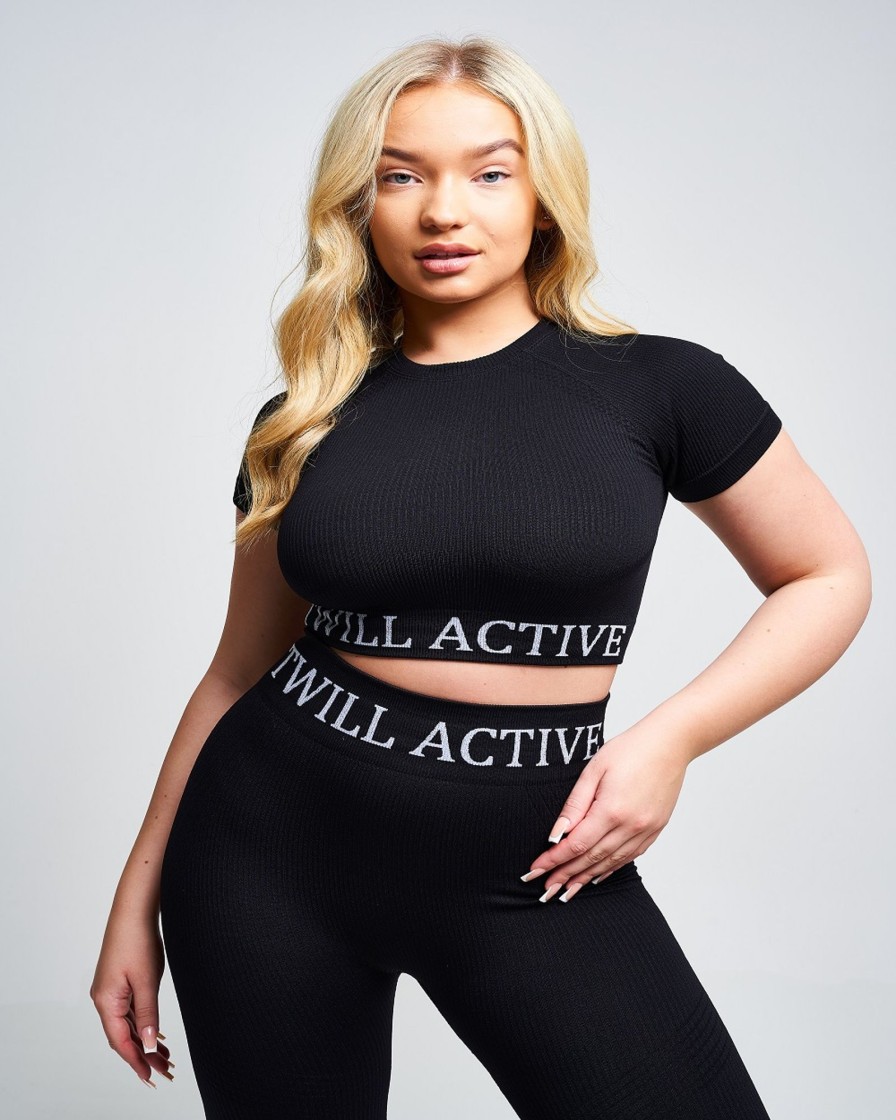 Women twill active Active Tops | Twill Active - Avra Panel Recycled Seamless Crop Top Black