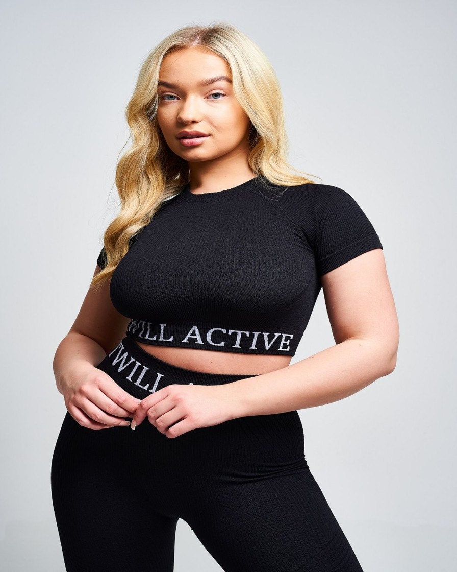 Women twill active Active Tops | Twill Active - Avra Panel Recycled Seamless Crop Top Black