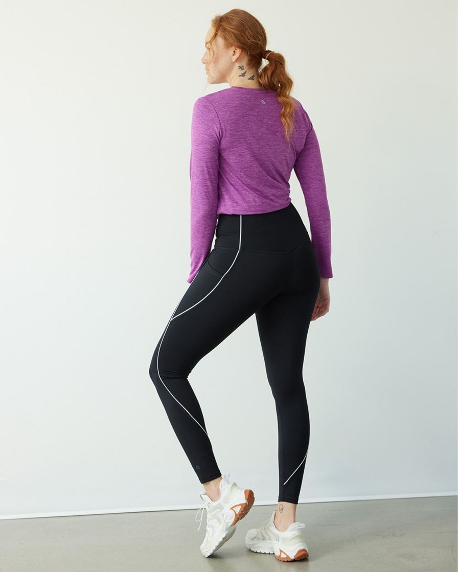 Women hyba Hyba Activewear | High-Rise Pulse Legging With Contrast Piping - Hyba Black