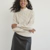 Women r.w. & co. Sweaters & Cardigans | Long-Sleeve Mock-Neck Sweater With Pompom Stitches Oatmeal Mix -