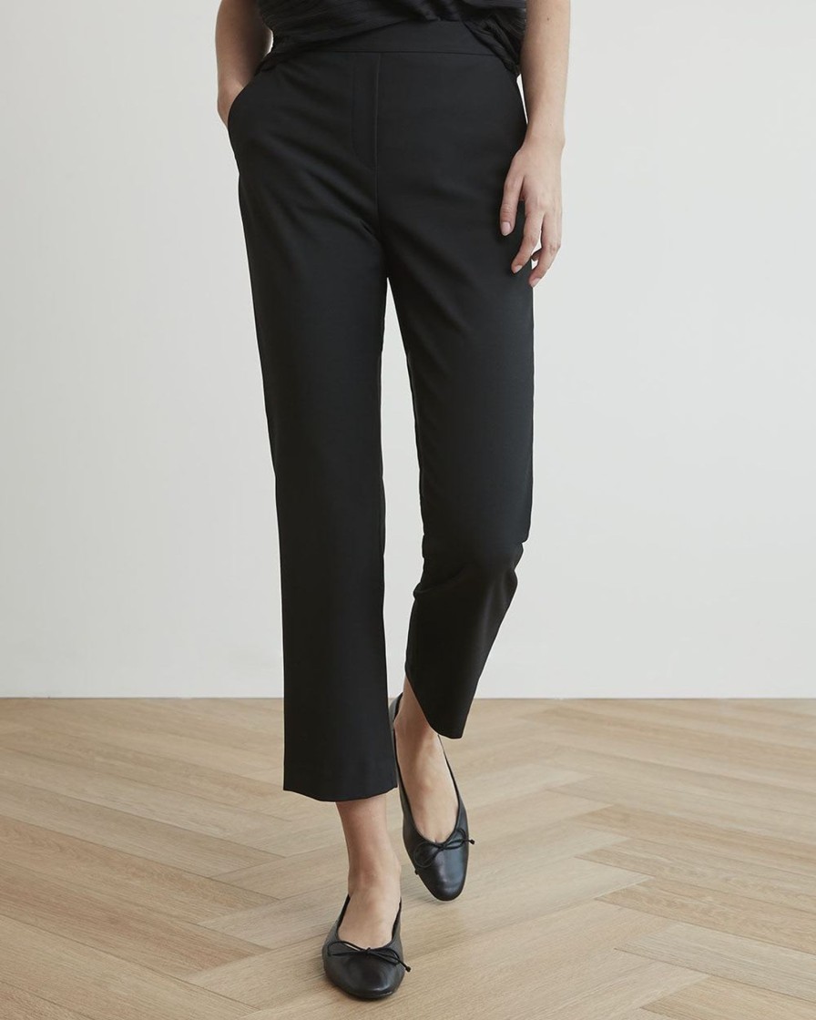 Women r.w. & co. Suits | Mid-Rise Straight-Ankle-Leg Twill Pant Black