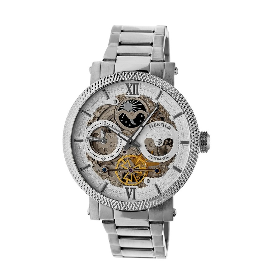 Men heritor automatic Watches | Heritor Automatic - Aries Skeleton Dial Bracelet Watch - Gold/ Silver