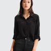 Women belle & bloom Blouses & Shirts | Belle & Bloom Eclipse Rolled Sleeve Blouse Black