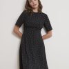 Women r.w. & co. Dresses & Jumpsuits | Short-Sleeve Mock-Neck Dress With Pleated Skirt Black And White Polka Dot Multi