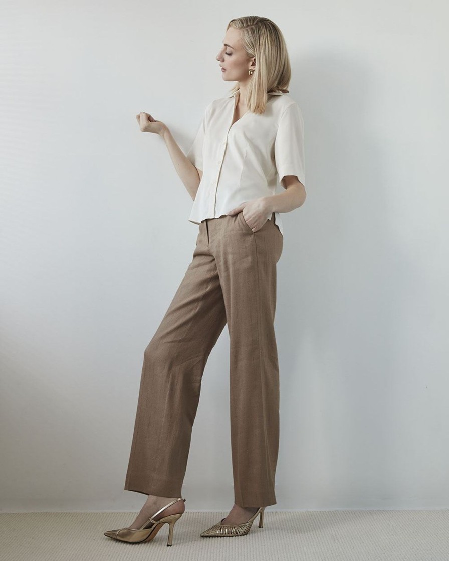 Women r.w. & co. Blouses & Shirts | Short-Sleeve Button-Down Sateen Blouse Rose Dust