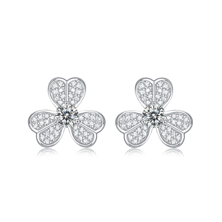 Women stella valentino Jewelry | Sv Sterling Silver With 0.25Ctw Lab Created Moissanite Blooming Flower Petal Stud Earrings White