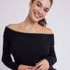 Women r.w. & co. Sweaters & Cardigans | Off-The-Shoulder Long-Sleeve Fitted Top Black