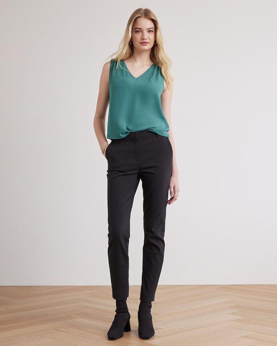 Women r.w. & co. Tops | Silky Crepe V-Neck Cami Sea Pine