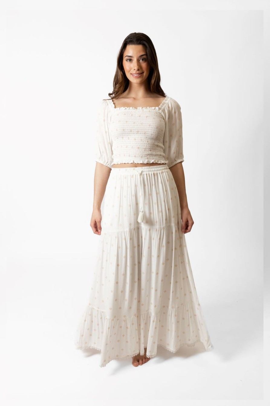 Women koy resort Skirts | Koy Resort Miami Shine Tiered Long Skirt White