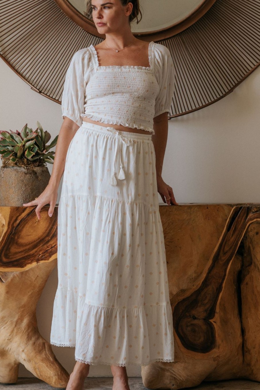 Women koy resort Skirts | Koy Resort Miami Shine Tiered Long Skirt White