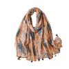 Women don't ask Hats, Gloves, & Scarves | Orange And Grey Leaves Scarf With Tassels - Don'T Ask Medium Orange