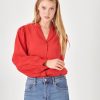 Women english factory Blouses & Shirts | English Factory- Scallop Collared Dress Shirt Medium Red