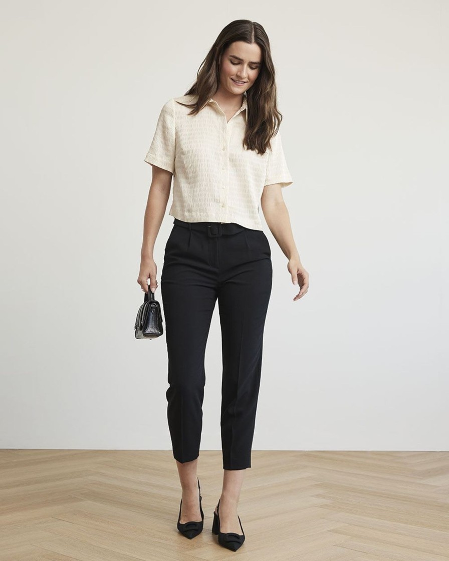 Women r.w. & co. Blouses & Shirts | Short-Sleeve Buttoned-Down Textured Blouse Whitescape