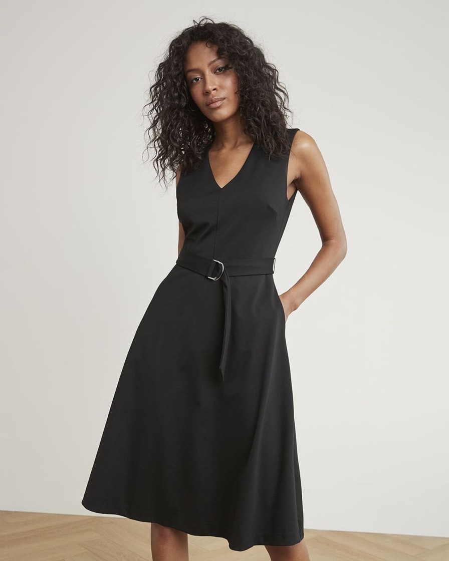 Women r.w. & co. Dresses & Jumpsuits | Sleeveless Fit And Flare Dress With V Neckline Black