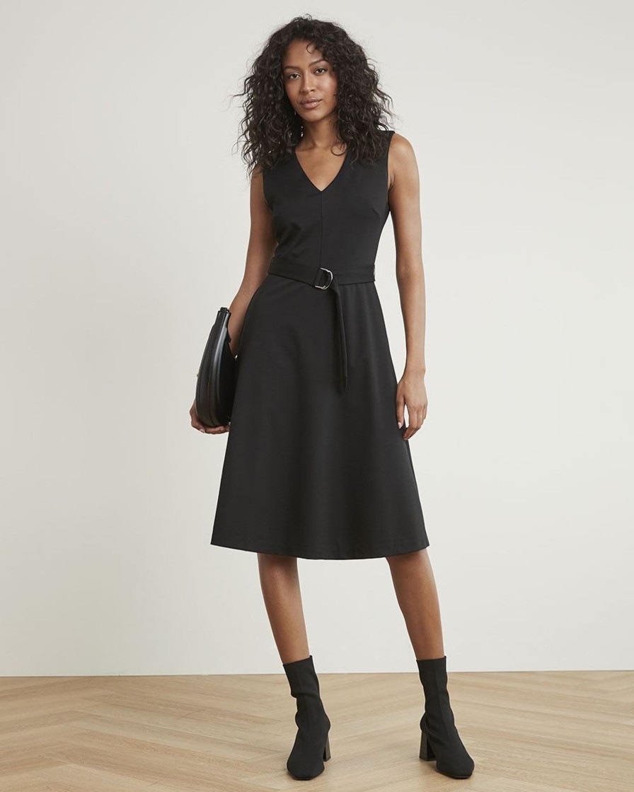 Women r.w. & co. Dresses & Jumpsuits | Sleeveless Fit And Flare Dress With V Neckline Black